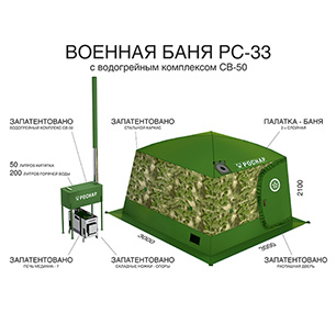 Армейский мобильный банный комплекс Роснар РС-33 с водогрейной системой СВ-50-СВО